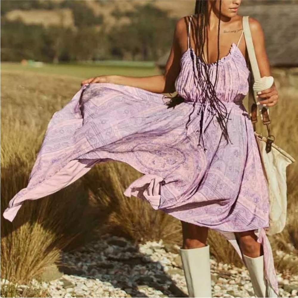 Spell Designs Elegant Lavender Farrah Kerchief Midi Asymmetric Dress